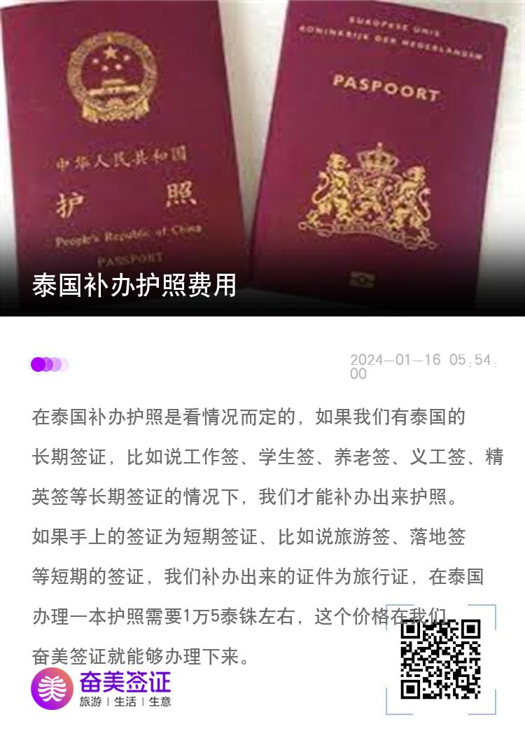 泰国补办护照费用